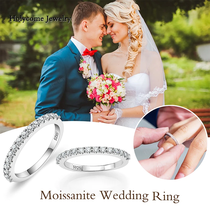 Holycome 925er Sterlingsilber-Moissanit-Ring, Weißgold, runde weibliche Krone, einzelner Schwanzring, Schmuck, Hochzeit, Diamant für Mädchen – Detail 5