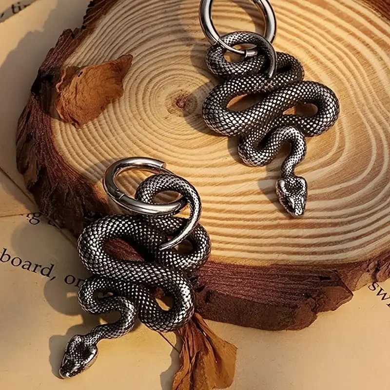 Gothic Snake Stud Earrings for Women, Black Dark Halloween Jewelry, Punk Rock Statement Earrings