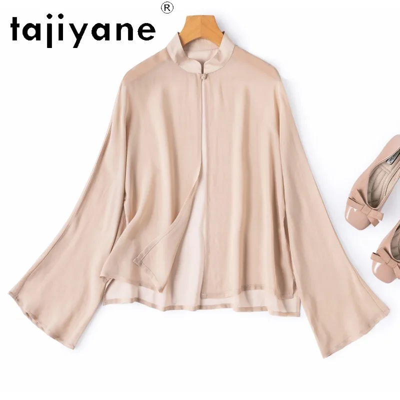 

TAJIYANE 100% Mulberry Silk Cardigan Woman Elegant Chinese Style Blouse Semi-Transparent Summer Shirts 2026 New Women Clothes 셔츠