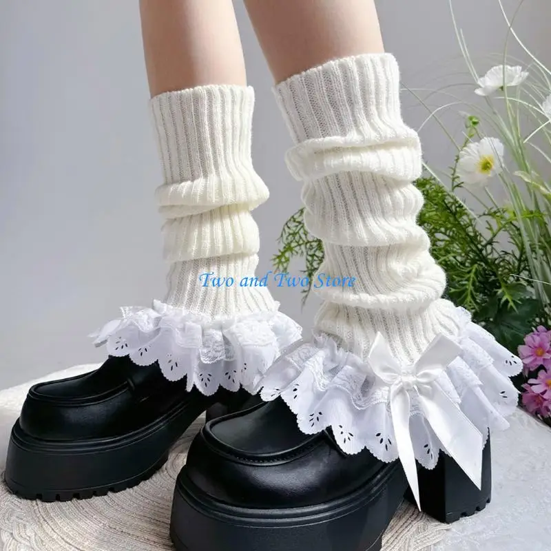 Hx6f Womens Lolitas مضلعة الجوارب طويلة الجوارب الساق تدفئة Harajuku اليابانية الجوارب الحذاء الجوارب الشتاء الكاحل الهدايا