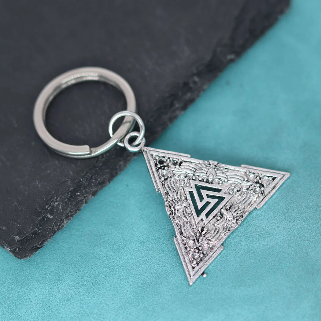 فالكنوت قلادة المفاتيح الغراب الاسكندنافية حلية الاسترليني فايكنغ فالكنوت رمز المجوهرات الاسكندنافية الأساطير سلاسل المفاتيح