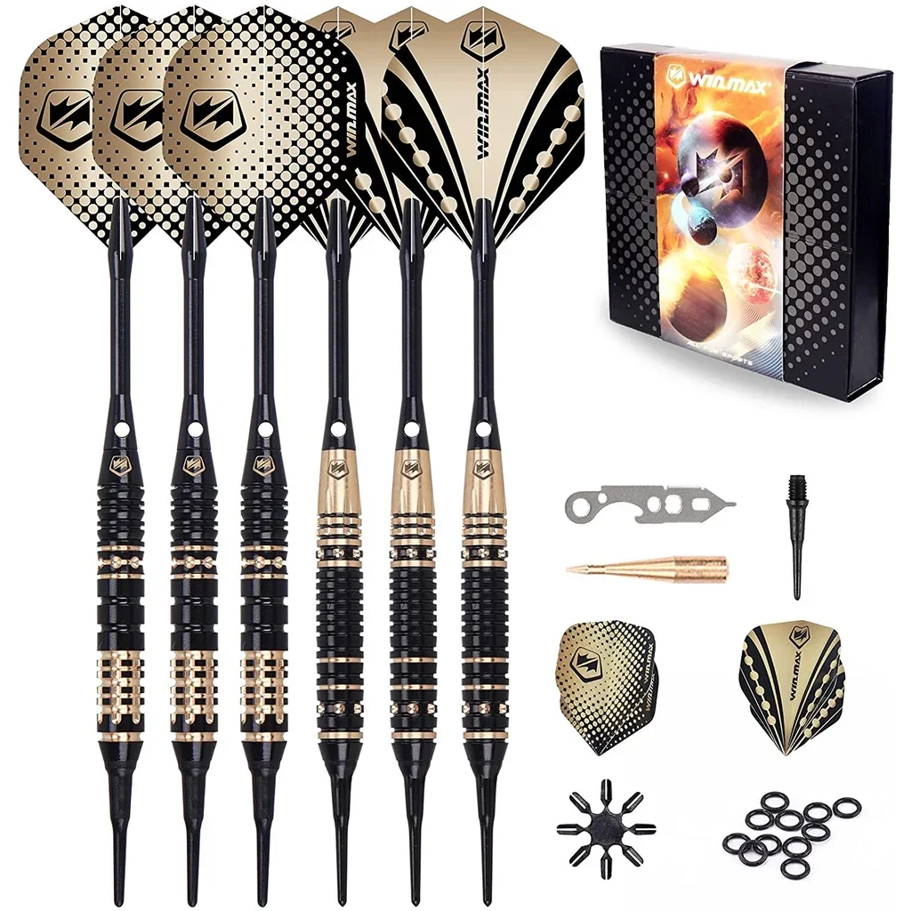 WIN.MAX Plastic Darts Tip for Electronic Dartboard, 6 Pieces Brass Soft Darts Set, 18g Professional with 50 Additional Dart Tips