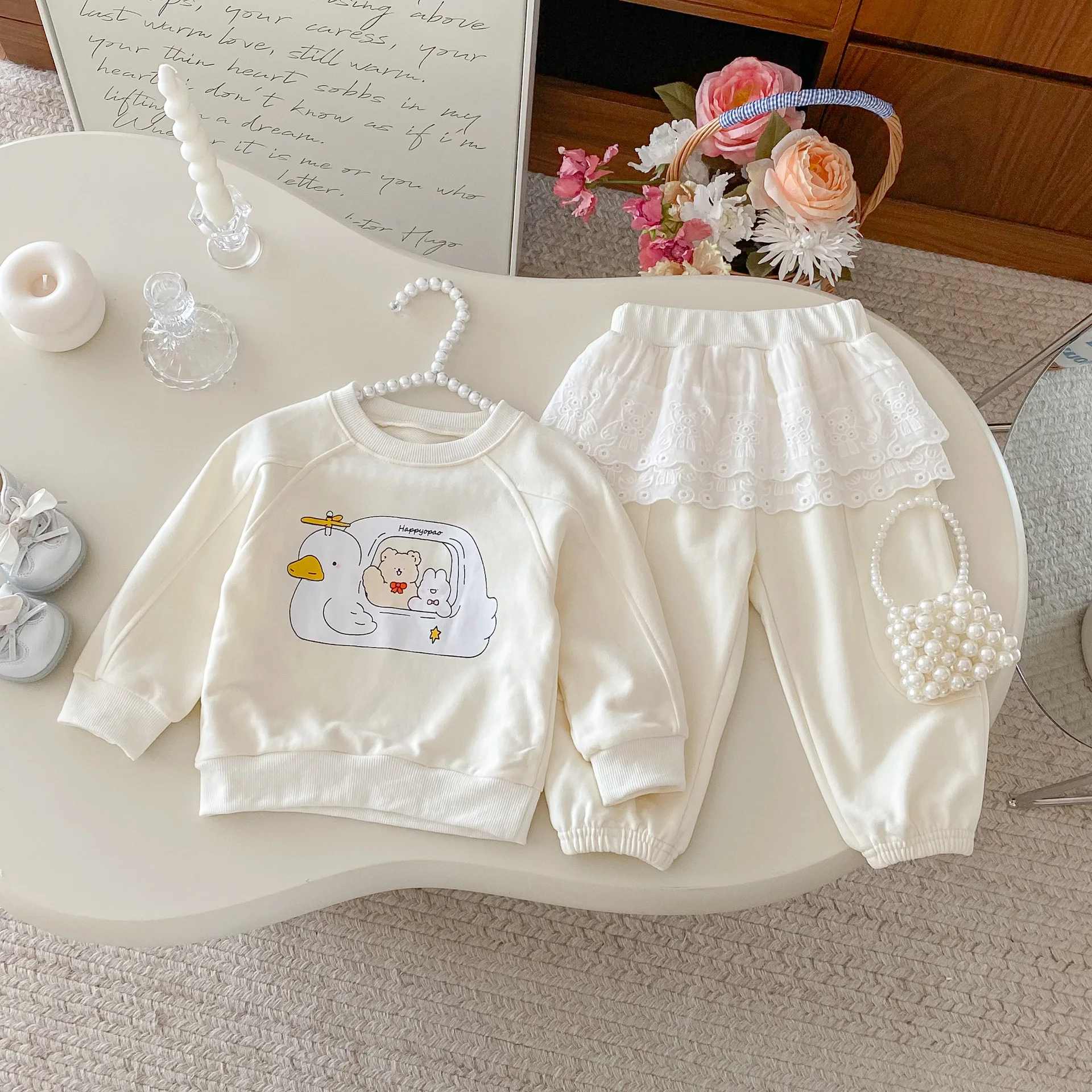 

2025 Autumn Kids Girls Korean Style Outfit Sweet Cartoon Long Sleeve Sweatshirts + Pants 2-Piece Set Baby Toddler Clothes