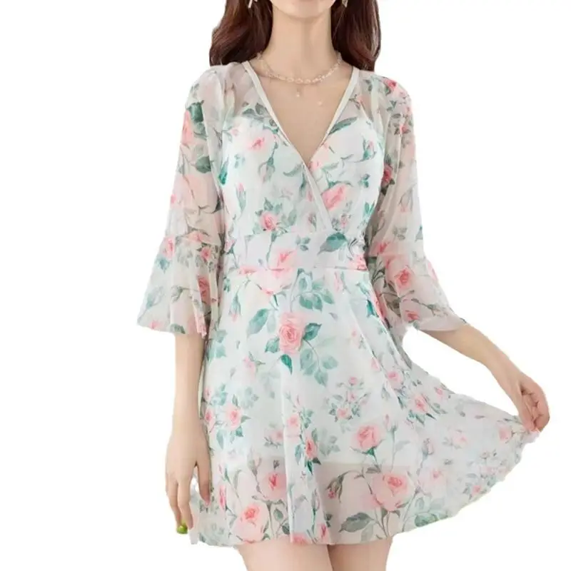 Nouveau Maillot de bain une pièce pour femmes, coin uni, grande taille, printemps chaud, manches longues, Style coréen, Sexy, surdimensionné