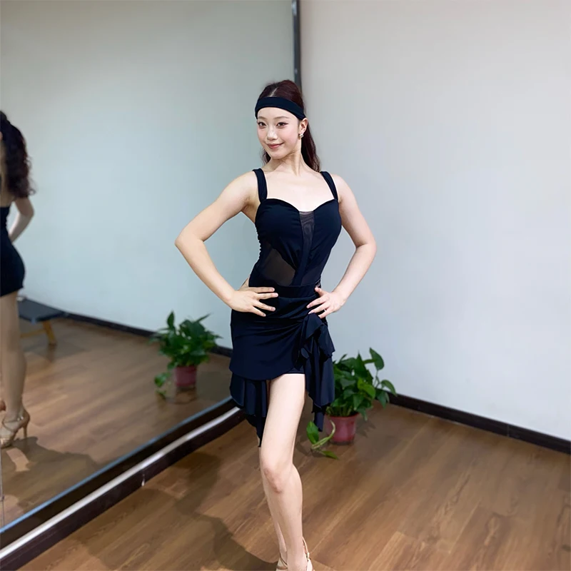 

Новинка 2023 года, костюмы для латинских выступлений для женщин, топы на бретелях, юбки с разрезом, тренировочная одежда для взрослых и женщин, латинское сценическое платье XH3146