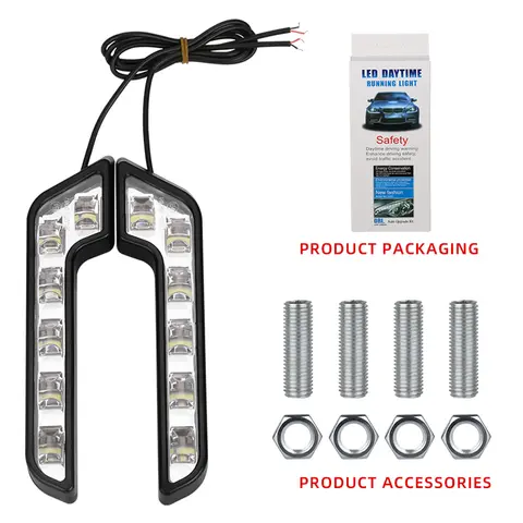 LED 자동차 주간 주행등, L자형 DRL 백색등, 6LED 12V, 660LM 방수 운전 안개등 액세서리, 고품질, 2 개