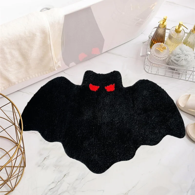 VIKAMA Halloween Bat Bath Mat Soft Absorbent Non Slip Floor Mat Entryway Bedroom Kitchen Area Rug Home Decor