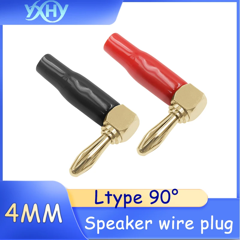 

10pcs Gold-plated 4mm right-angle elbow cable L-shaped solder-free banana plug 90-degree speaker speaker wire connector banana p