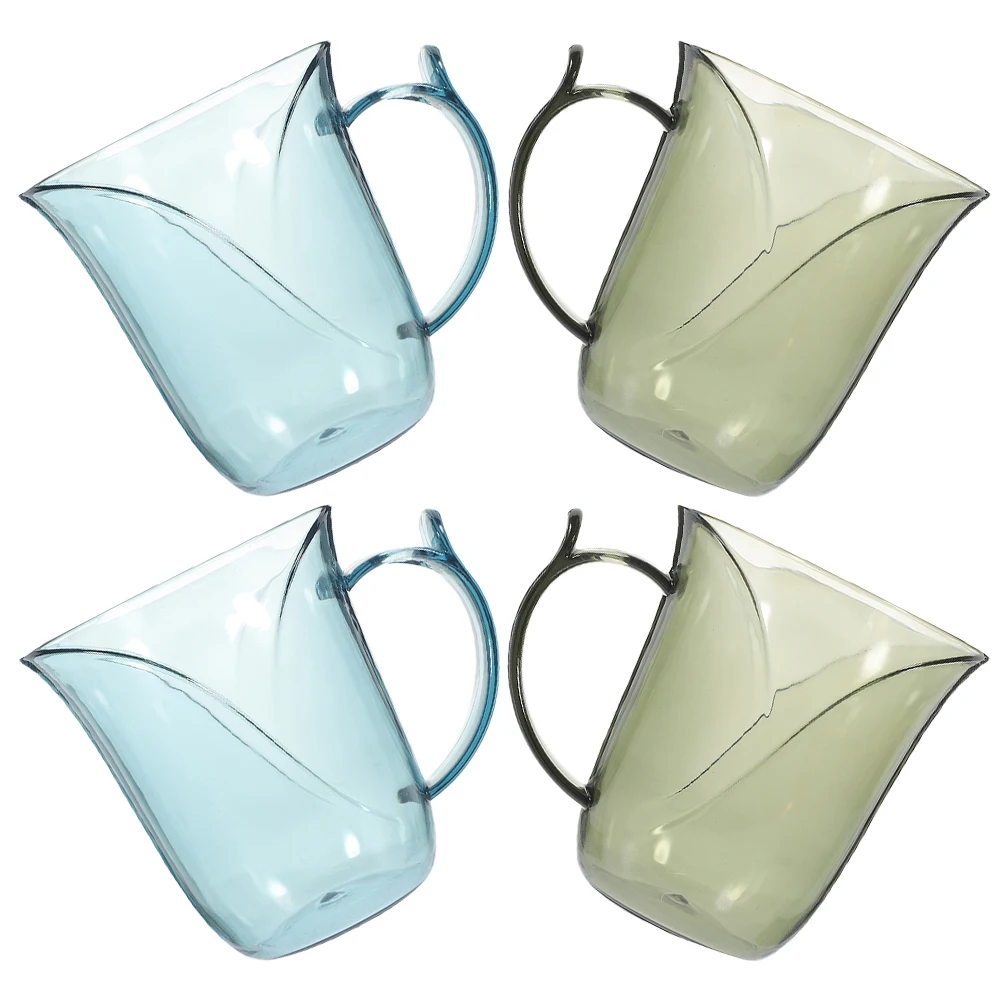 

4 Pcs Mouthwash Cups Bathroom Toothbrush Holder Plastic Gargle Tumbler Petal Design Couples Home Use Blue Green Transparent