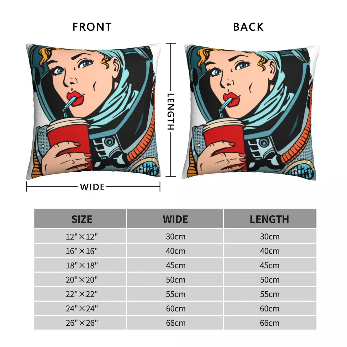 Space Woman In Red Lipstick Drinking Square Pillowcase Polyester Linen Velvet Creative Decor Throw Pillow Case Bed Cushion 18