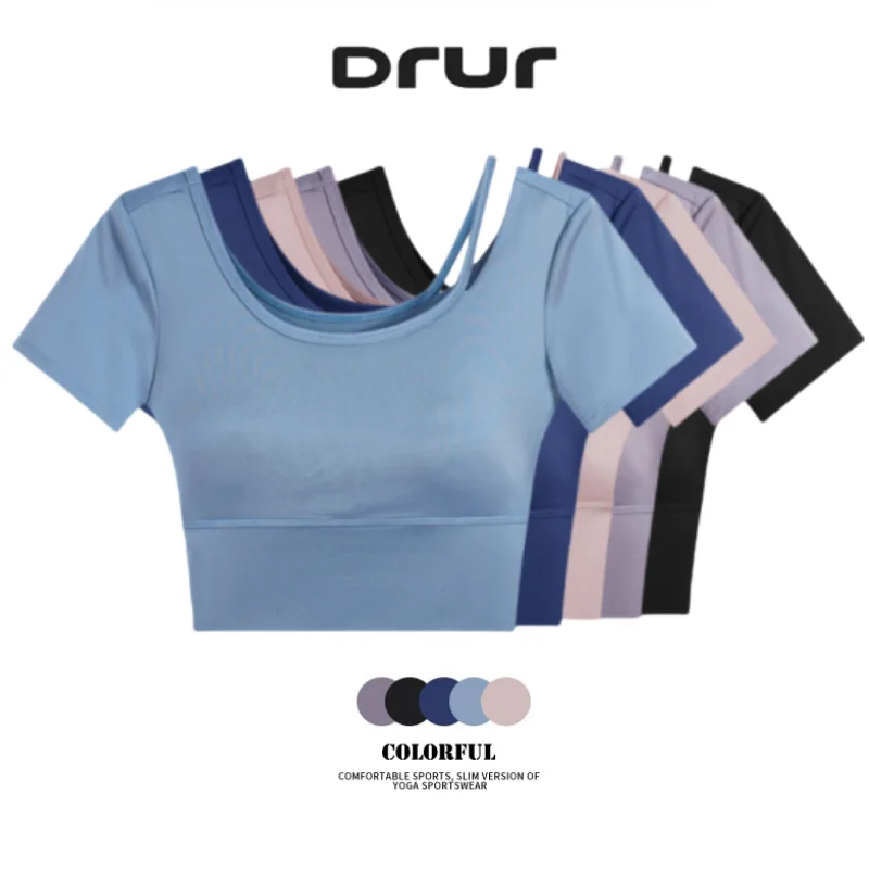 DRUR Yoga Tops Women Lightweight Asymmetric Slim Fit Running Shirt Summer Sports Crop Top For Pilates Sportswear Gym Clothes New
