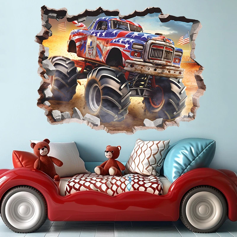 الكرتون على الطرق الوعرة مركبة ثلاثية الأبعاد الجدار ملصق S للأطفال غرفة نوم المنزل البلاستيكية ديكور الكرتون فيلم جدارية ملصقات فنية