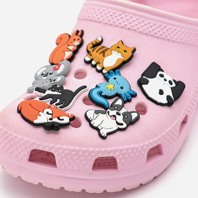 1/25 stücke Nette Tiere Schuh Charms DIY Frauen Mädchen Hund Fuchs Eule Katze Panda Fledermaus Bier Schuh Zubehör Salamander Hai pin Clog – Detail 3