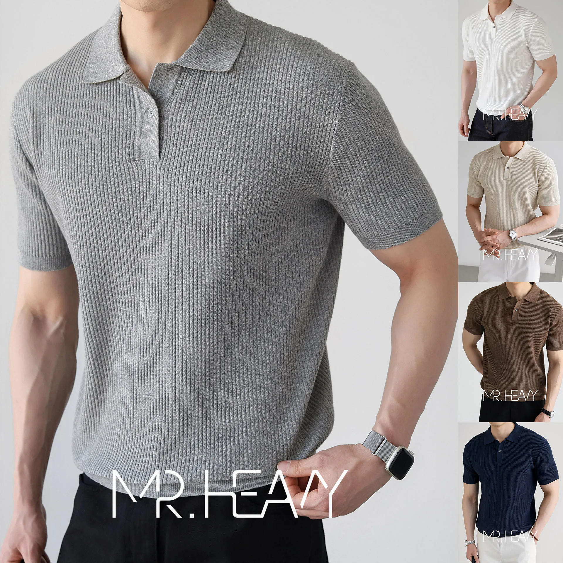 POLO shirt knitted sweater short-sleeved T-shirt men's lapel V-neck Paul striped business summer