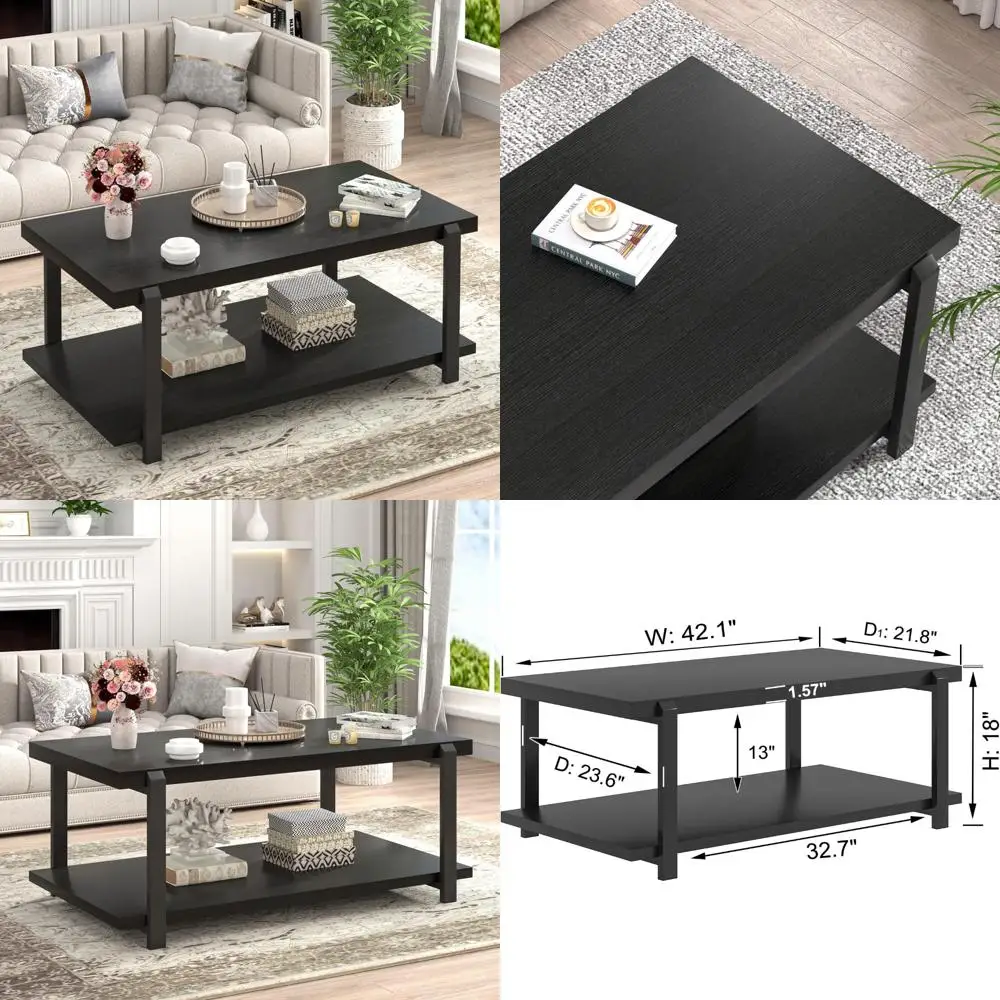 

Modern Rustic Style Coffee Table with Storage, Industrial Design for Living Room