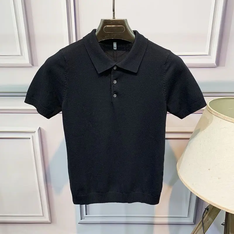 Polo à manches courtes pour hommes, coupe cintrée, style coréen, couleur unie, vêtements d\'été