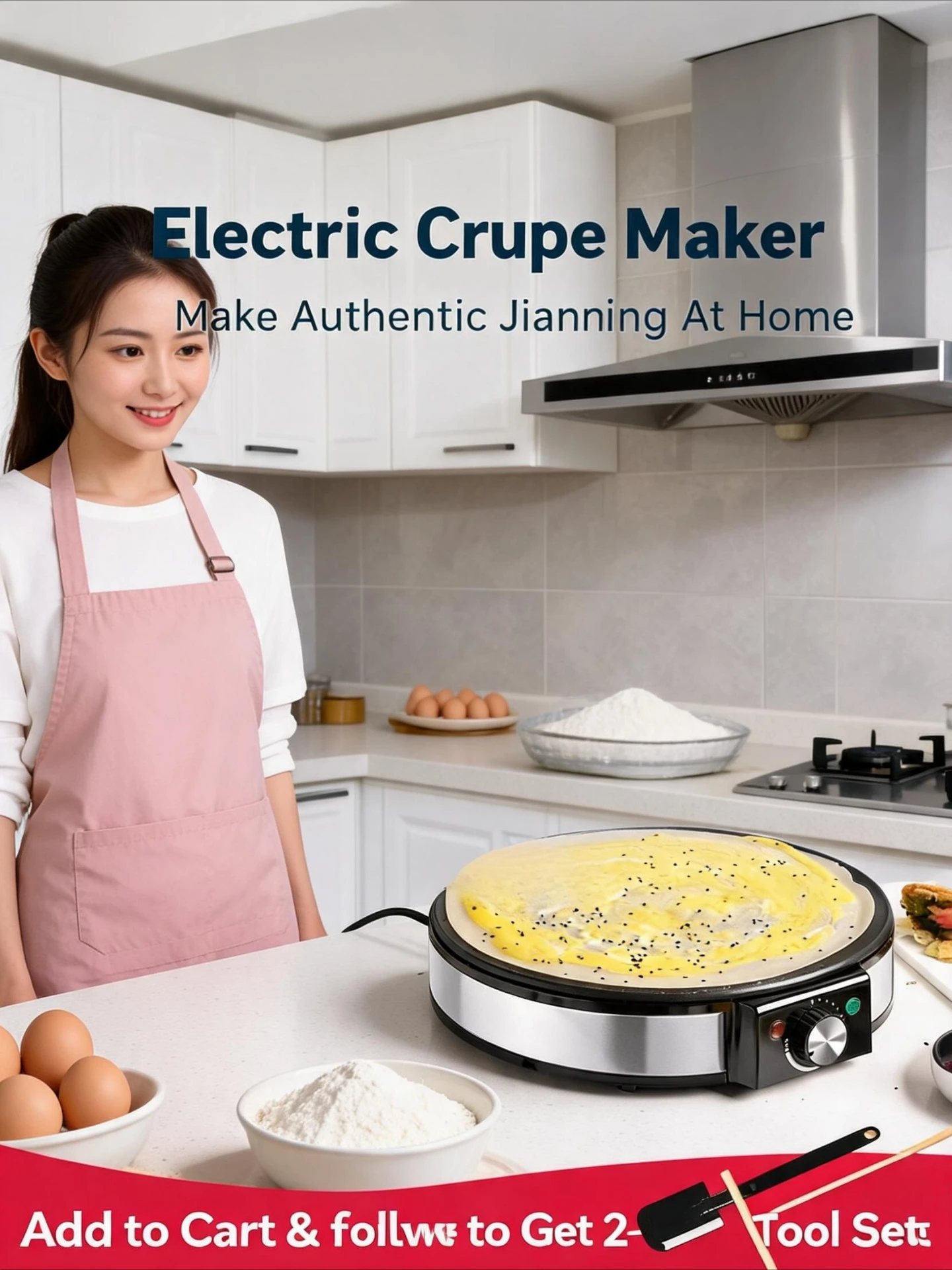 Household Small Electric Jianbing Griddle, Non-stick Pancake Maker for Jianbing, Flatbread & Egg Cooking