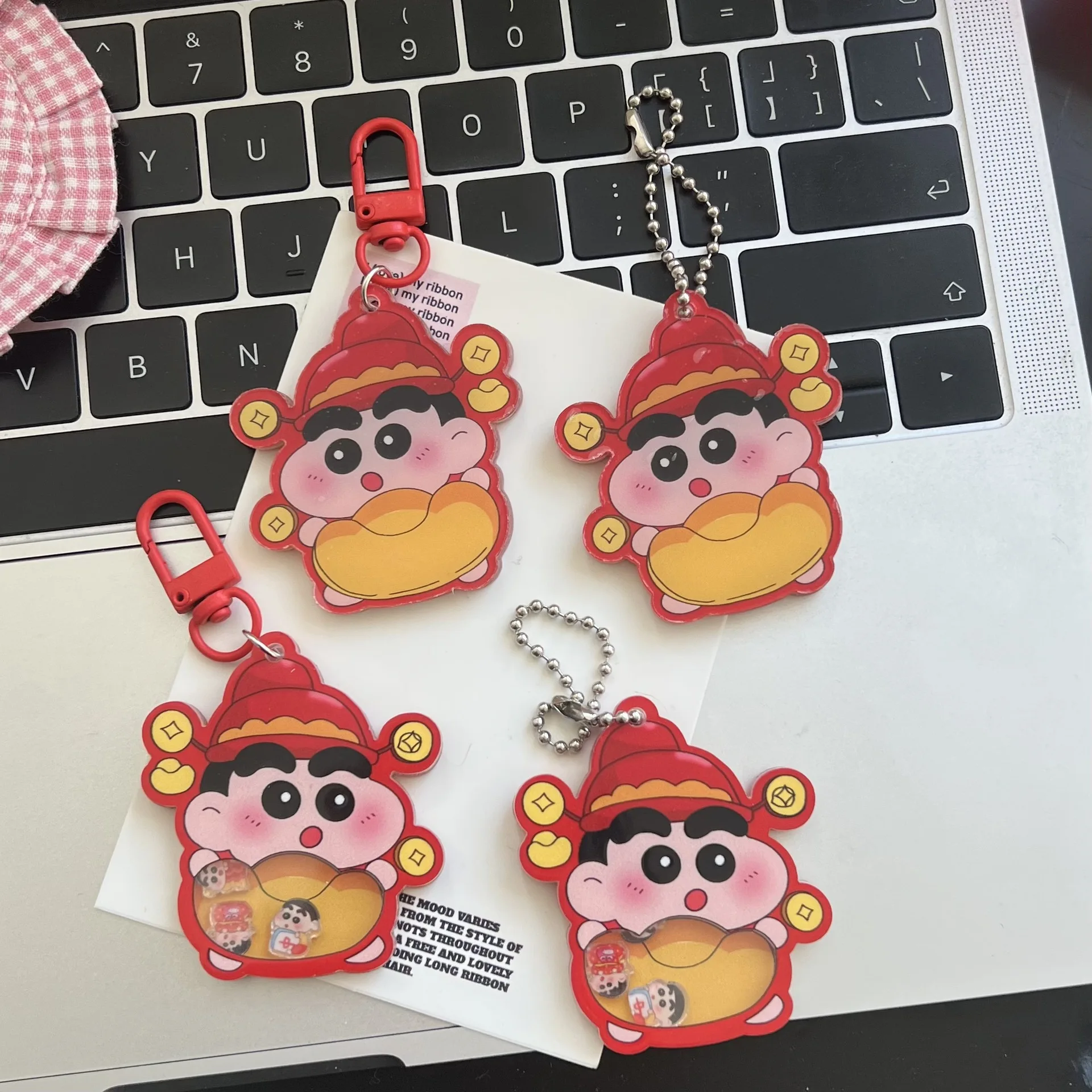 Crayon Shin-chan Cute Cartoon God of Wealth Toy Keychain Kawaii Periphery Backpack Pendant Schoolbag Decoration Holiday Gifts