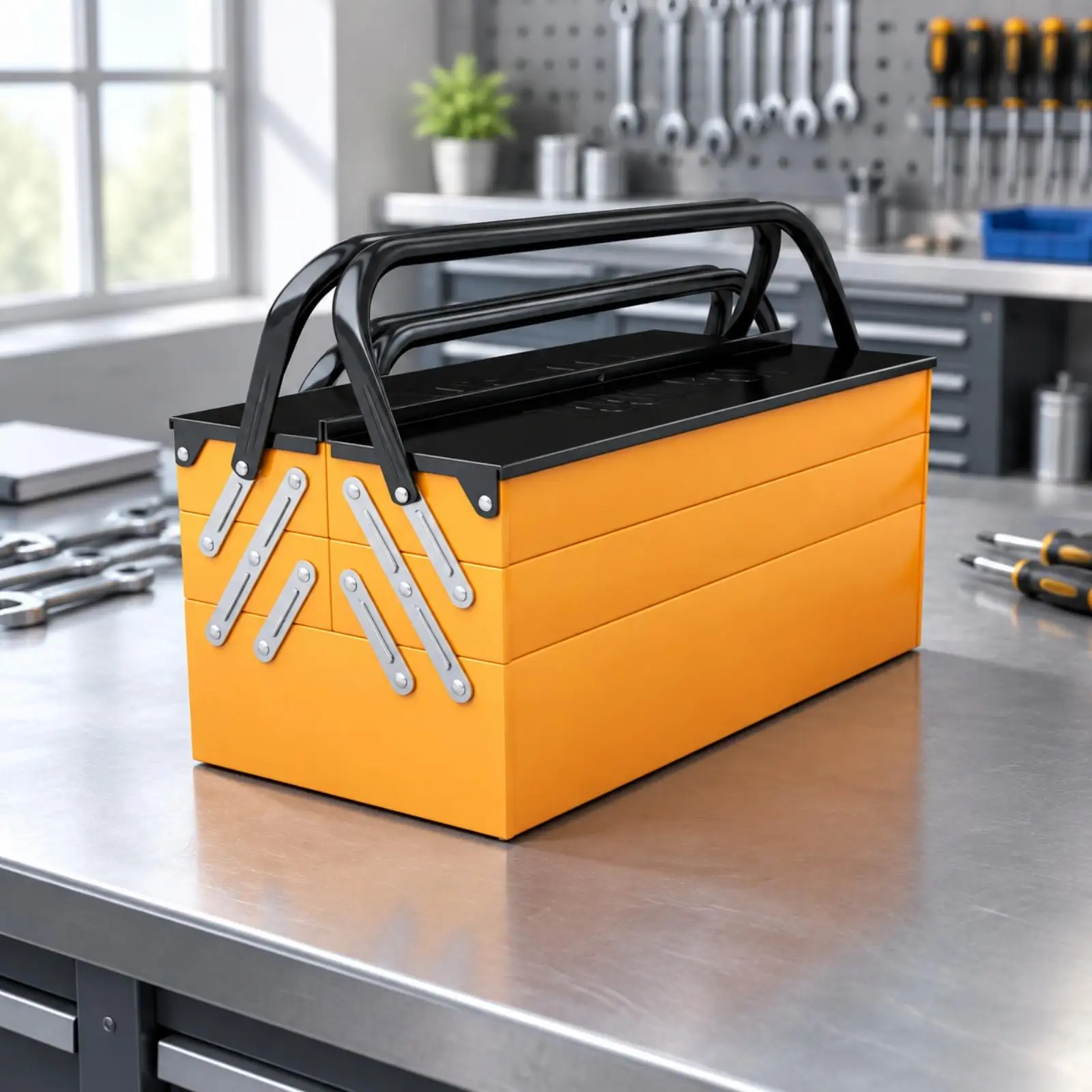 Three-Tier Folding Heavy Duty Stainless Steel with Folding Trays Portable Stainless Steel with Handle for Handymen, Workshop