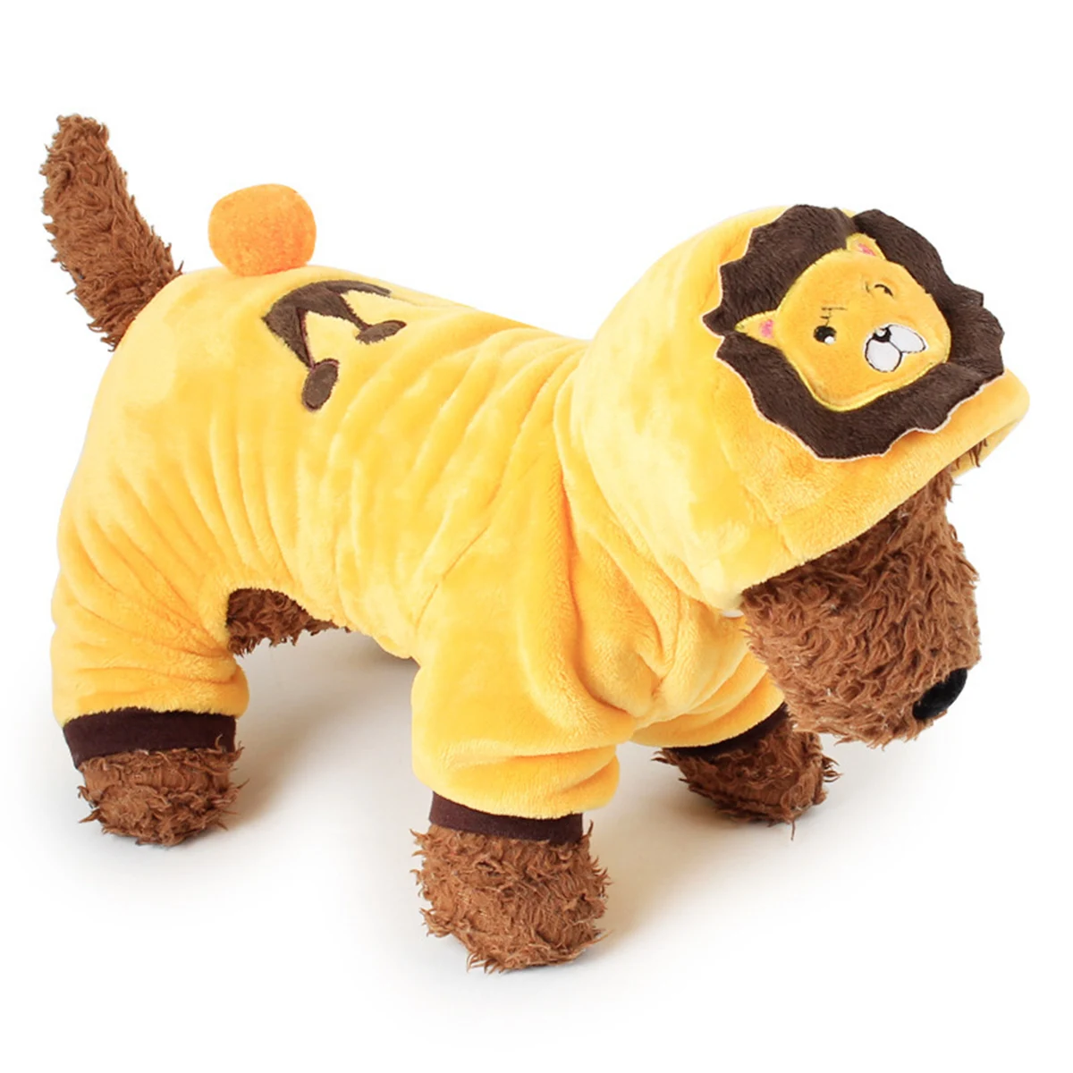 

Adorable Dog Lion Costume Puppy Clothing Lion Style Hoodie Warm Coral Fleece Pet Jumpsuits For Small Dog Xs 4Feet Snap Fastener