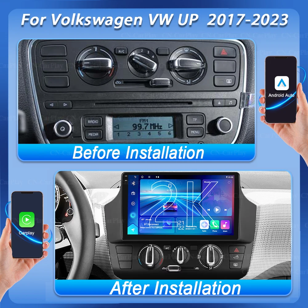 10'' For Volkswagen VW UP 2017 2018 2019 2020 2021 2022 2023 Android16 Multimedia Radio Android Auto CarPlay GPS Navigation 5G
