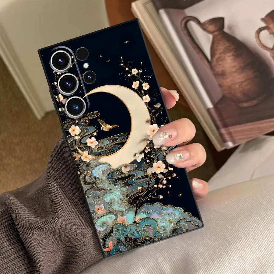 Cloudy Moon Case for Samsung Galaxy S26 Ultra S21 FE Note 20 8 9 10 S25 Plus S24 S20 Ultra S10 S9 S23 Funda Phone Cover