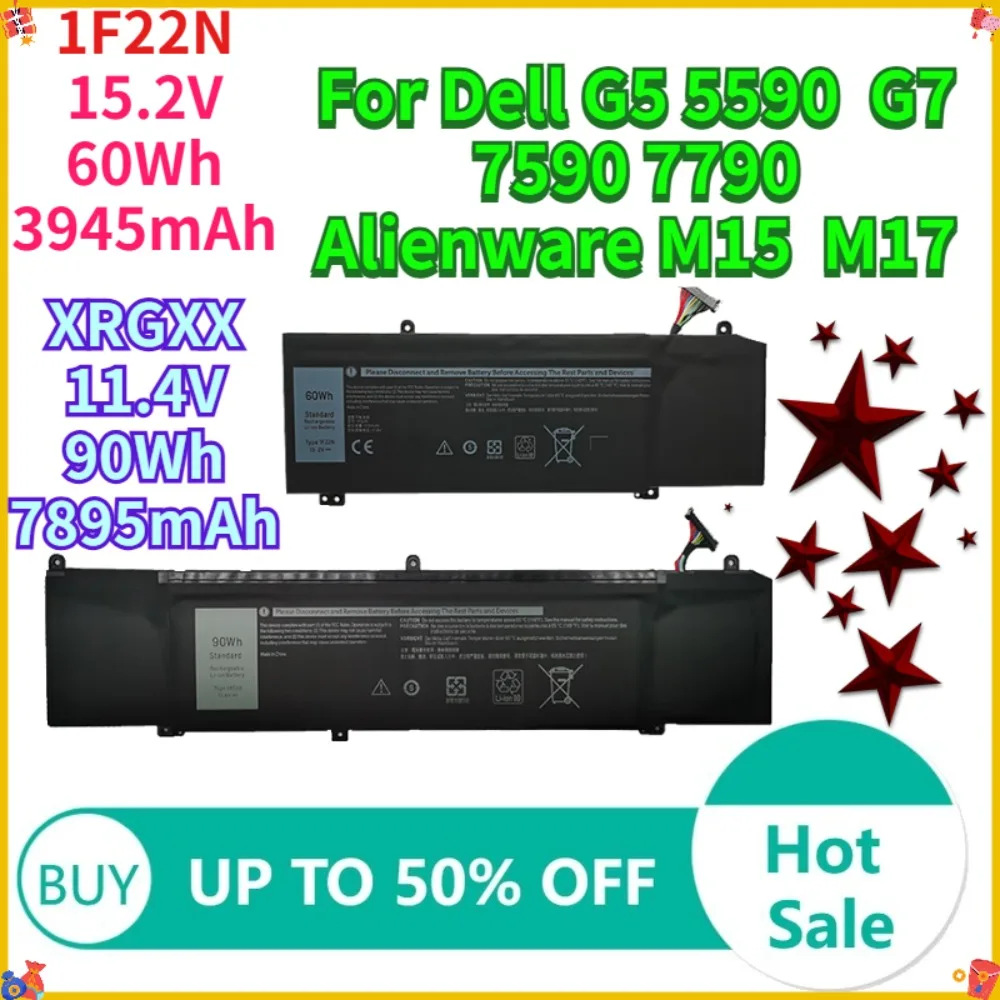 

Laptop Battery For Dell Inspiron G5 5590 G7 7590 7790 Alienware M15 M17 R1 P79F P37E 1F22N XRGXX 60WH 90WH