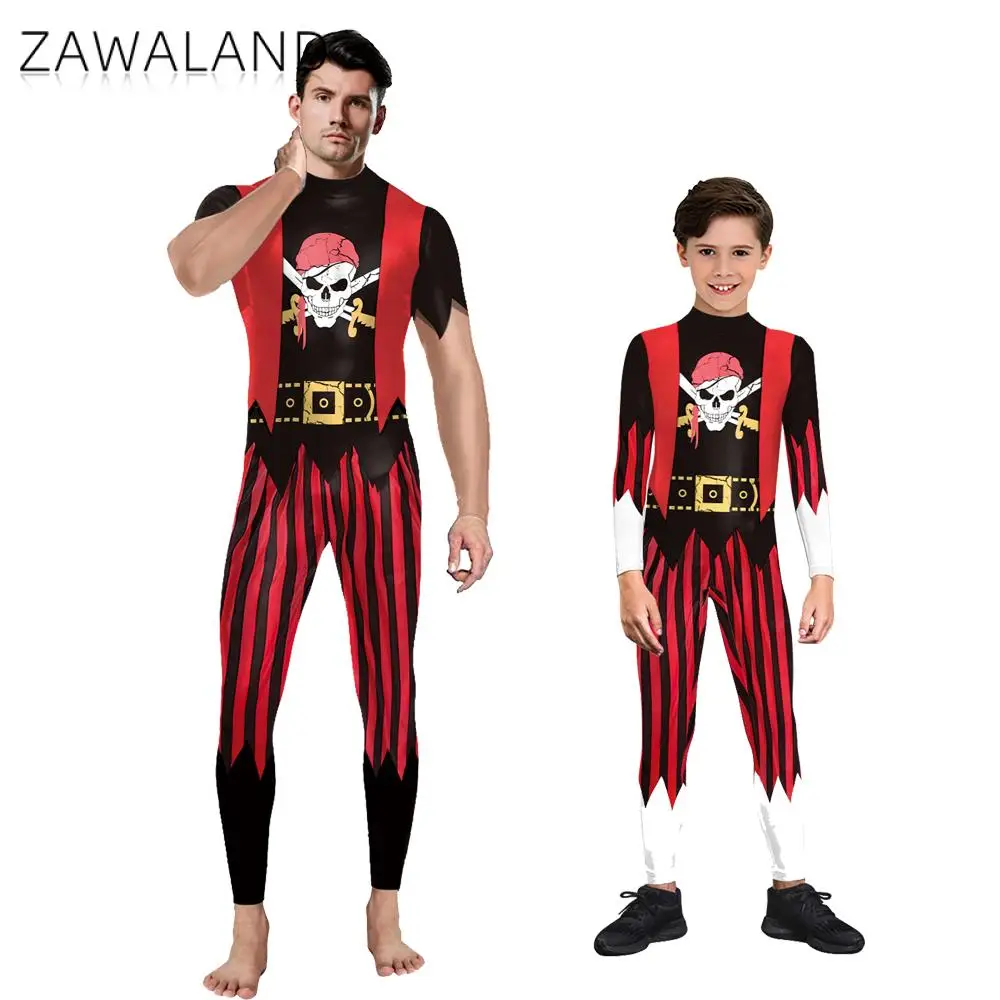 Zawaland Halloween Matching Outfits 3D Cosplay Pirate Costume Parent-Child Sexy Catsuit Holiday Zentai Bodysuit Show Clothes