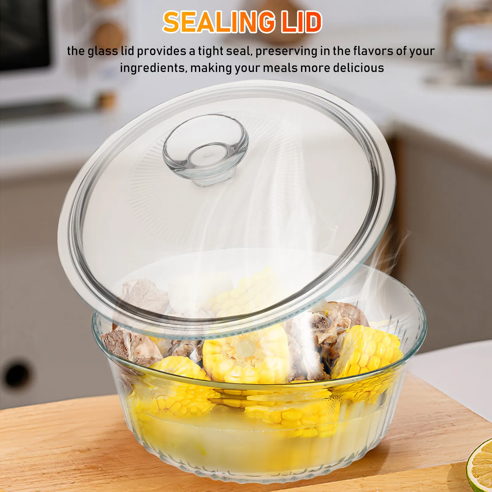Glass Casserole Dish Glass Lid For For Baking Couple Set Round Tight Seal Transparent Oven Stove Safe Bakeware