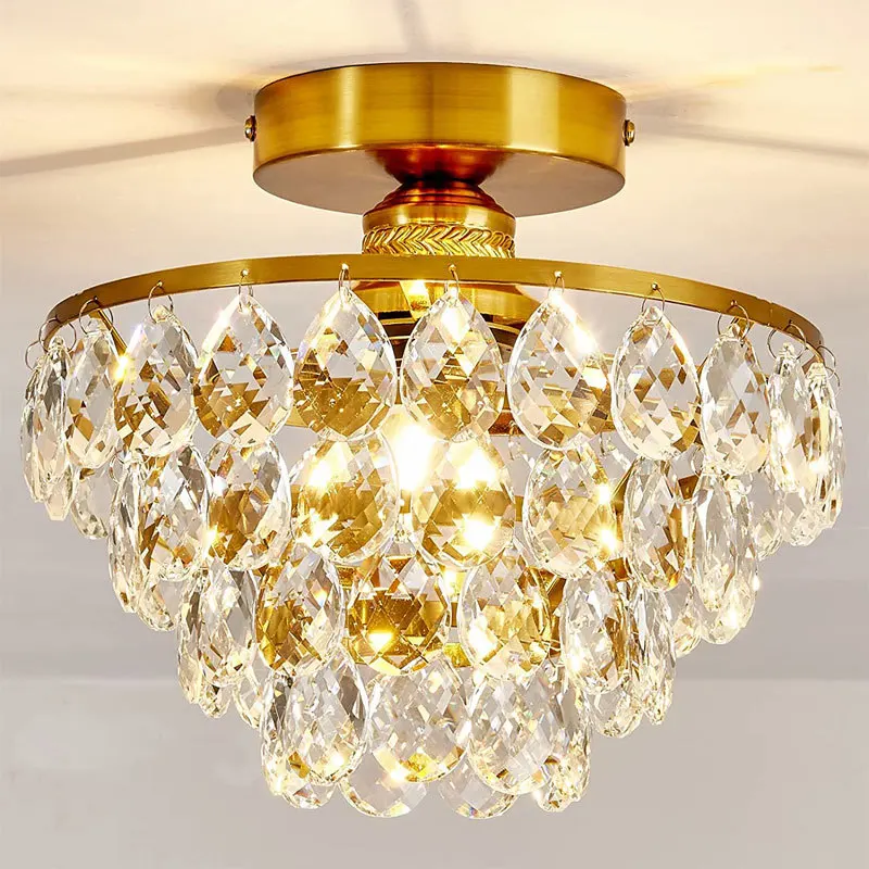 

American Crystal Ceiling Lamp for Porch Hall Living Room Bedroom Roof Home Decor Entrance 110V/220V LED Luminous E26 Bulb Holder