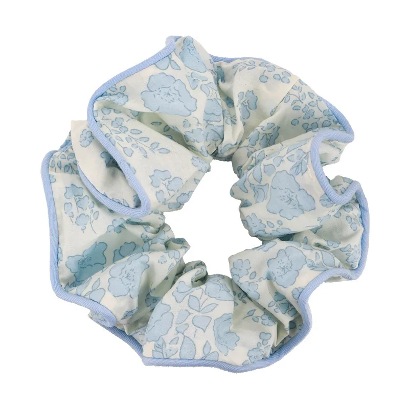 2024 Sea Blue Polka Dot Scrunchies Fashion Gilrs Floral Plaid Large Intestine Hair Ties Ropes Women Sweet Versatile Rubber Bands