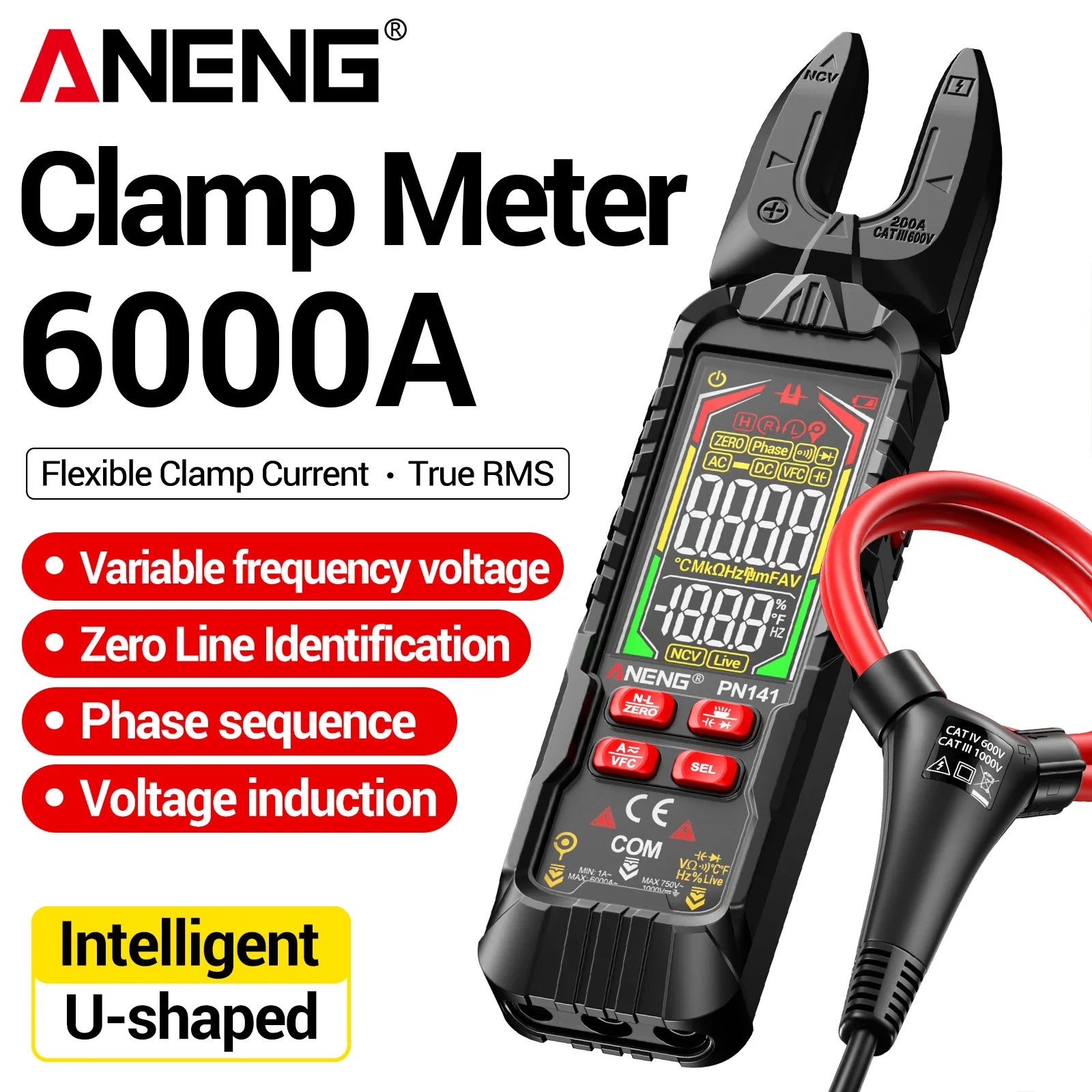 ANENG PN141 Digital Clamp Meter True RMS AC DC Current Voltage Tester NCV Live Wire VFC Temperature Capacitance Frequency Test