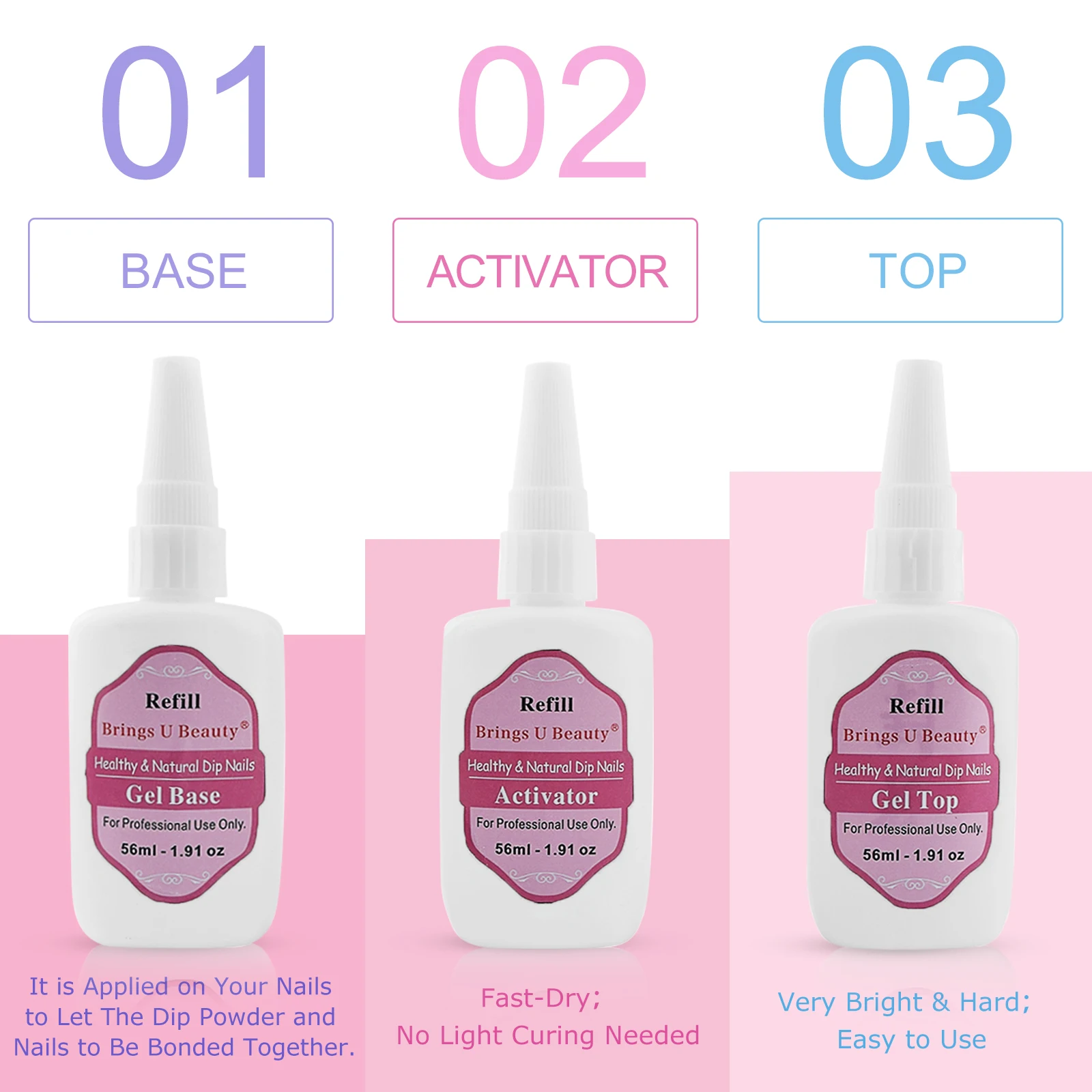 56ml/1.91oz ricarica Gel Base Top Activator 15ml Gel Base Top Activator Brush Saver per immersione in polvere liquido Pre-legato