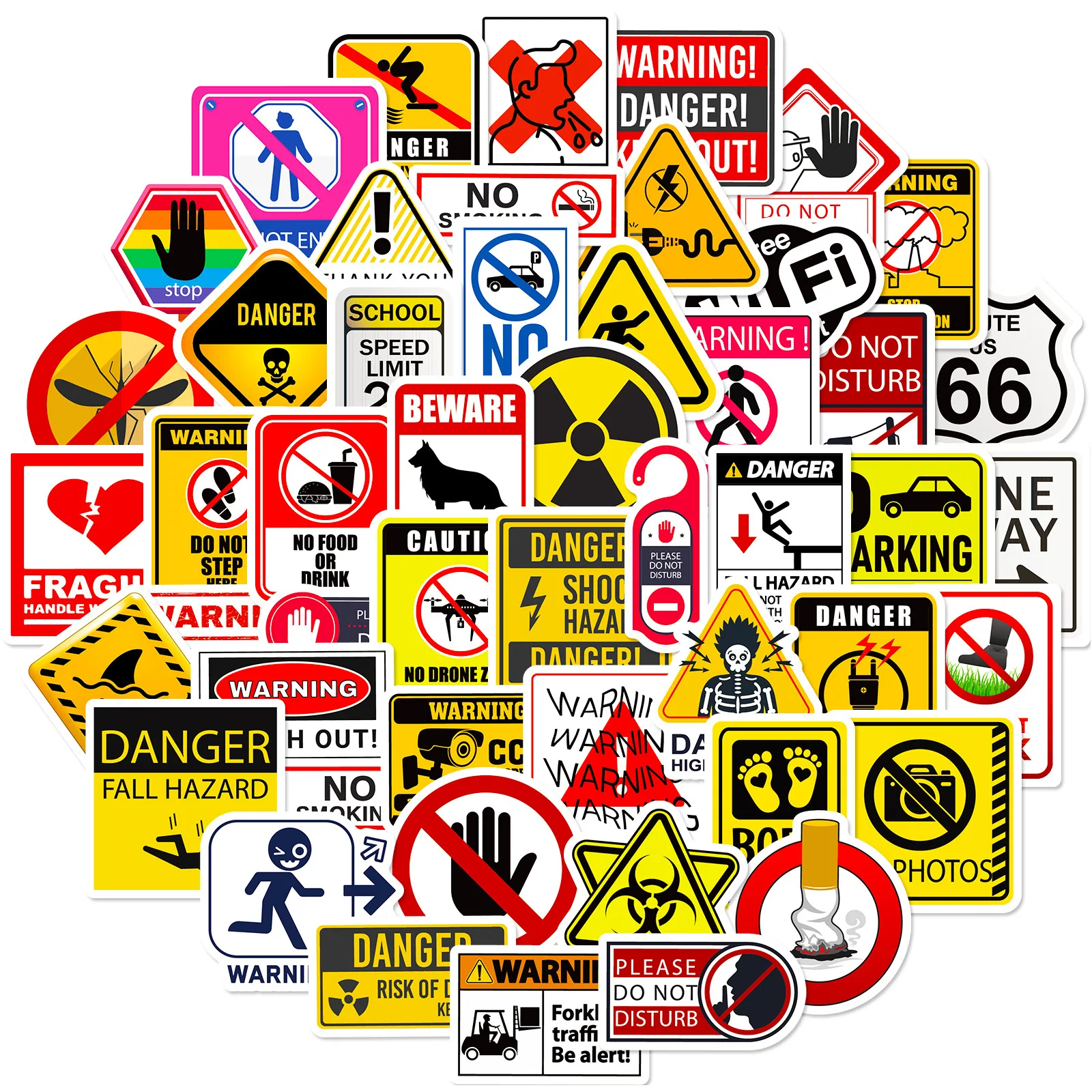 10/30/50Pcs Danger Banning Signs Warning Stickers Decals for Laptop Bike PVC Motorcycle Helmet Skateboard Graffiti Sticker Toy