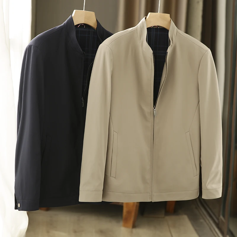 

Элегантная повседневная мужская куртка с воротником-стойкой, весенняя новинка, простой деловой стиль, верхняя одежда с длинным рукавом, стандартный крой, модный городской стиль
