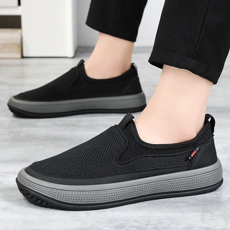 Men's mesh shoes 2024 summer new solid color versatile single shoe breathable soft sole lightweight casual shoes