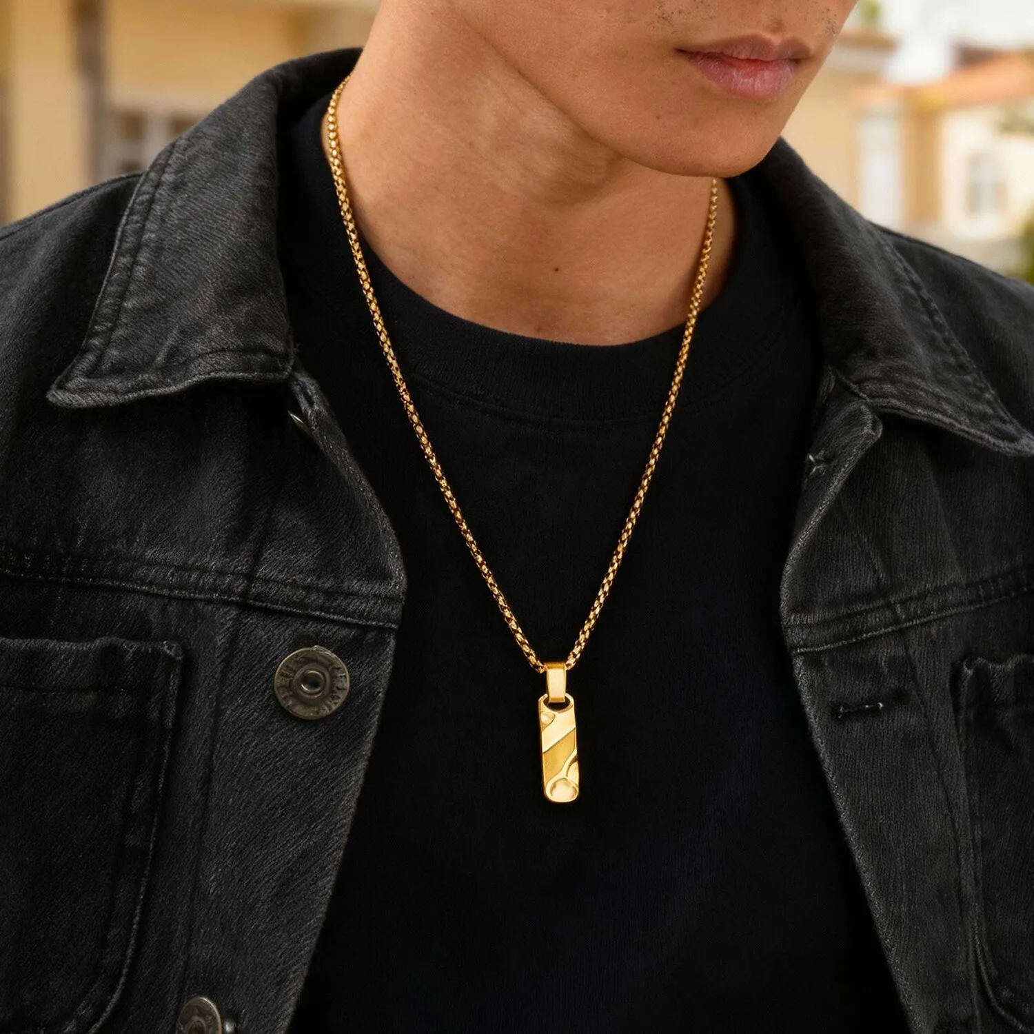 Small Dogtag Pendant Necklaces for Men Boys,Vintage Stainless Steel Hammered Texture Military Dog Tag Collar Gift view 4