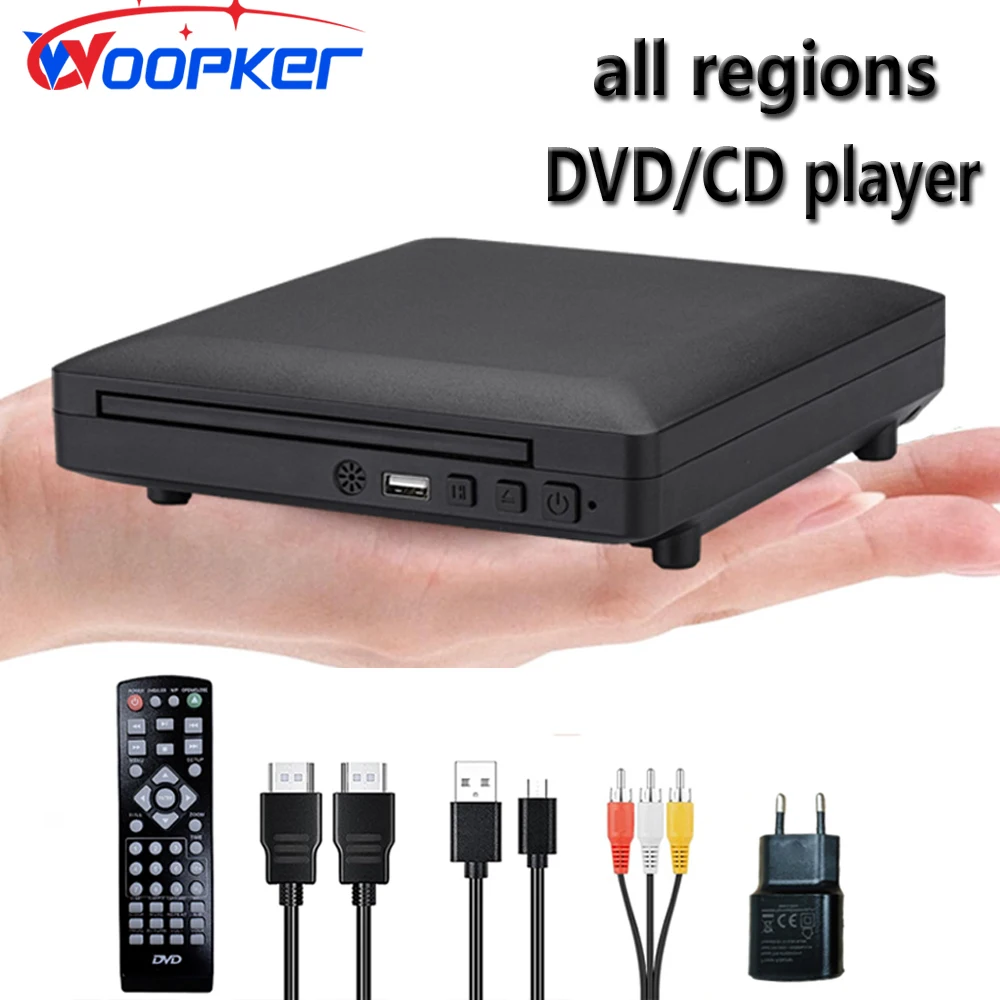 Woopker Mini HD DVD PlayerHDMI e cavo RCA 1080p, PAL/NTSC integrato in tutte le aree, memoria Breakpoint del lettore CD domestico USB 2.0