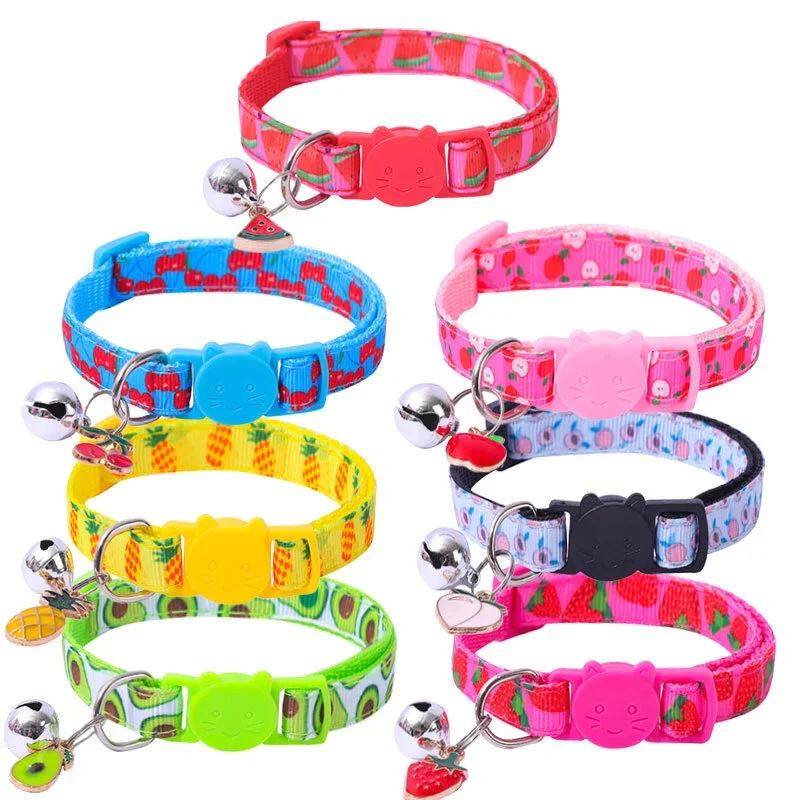 Fruit Patterned Woven Pet Collar with Colorful Dog Puppy and Cat Accessories Adjustable and Safe Bell Shaped Pet Ring Necklace