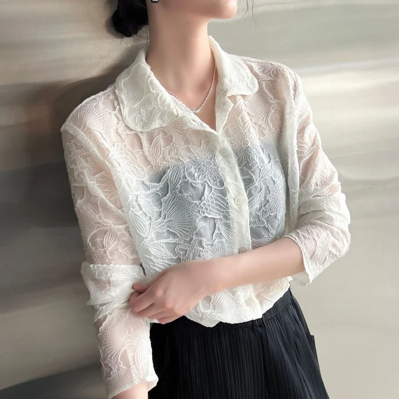 Miyake Gegenqualität für Herbst, Frühling und Sommer, neue Artikel, robustes, plissiertes, ultradünnes Spitzenhemd, Freizeithemdjacke [1815]