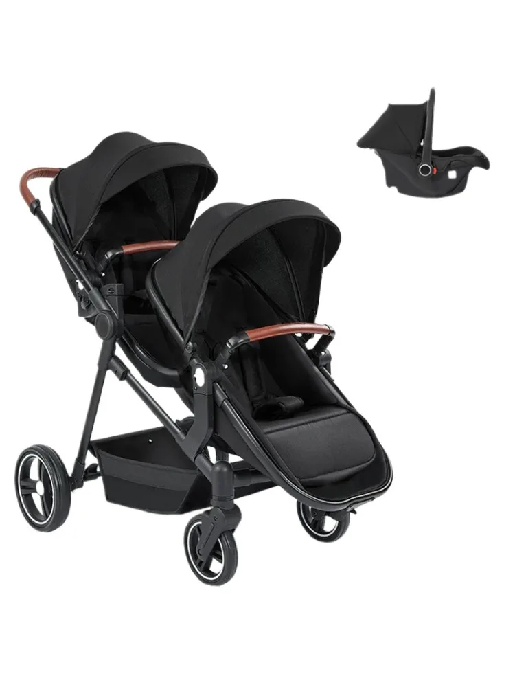 NIEUW Ultralichte dubbele kinderwagens, multifunctionele kinderwagens met autostoelen, 3in1 gevouwen aan boord dragen Dubbele kinderwagen - afbeelding 2