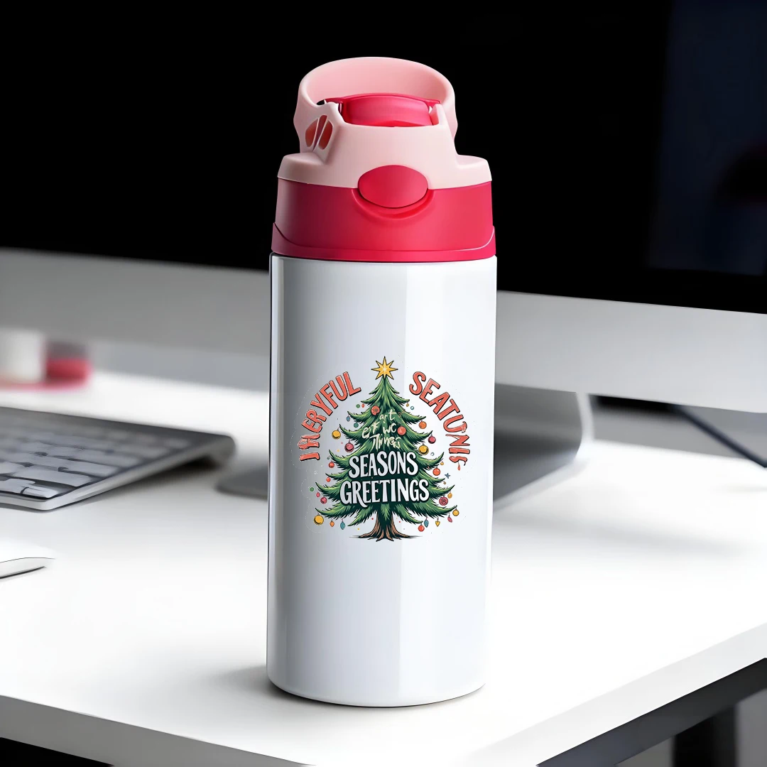 

304 Stainless Steel Insulated Cup + Cartoon Christmas Tree Sticker Greeting Card + Children's Straw Cup Christmas Gift Set
