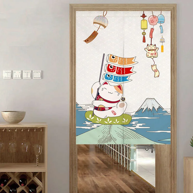 Cherry Blossom Japanese Door Curtain Wind Chime Partition Kitchen Noren Decorative Cafe Restaurant Entrance Hanging Half-Curtain