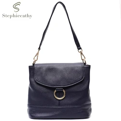 SC Women Fashion Real Leather Flap Shoulder Bags Casual Genuine Cowhide Daily Functional Purse Female Bucket Crossbody Handbags