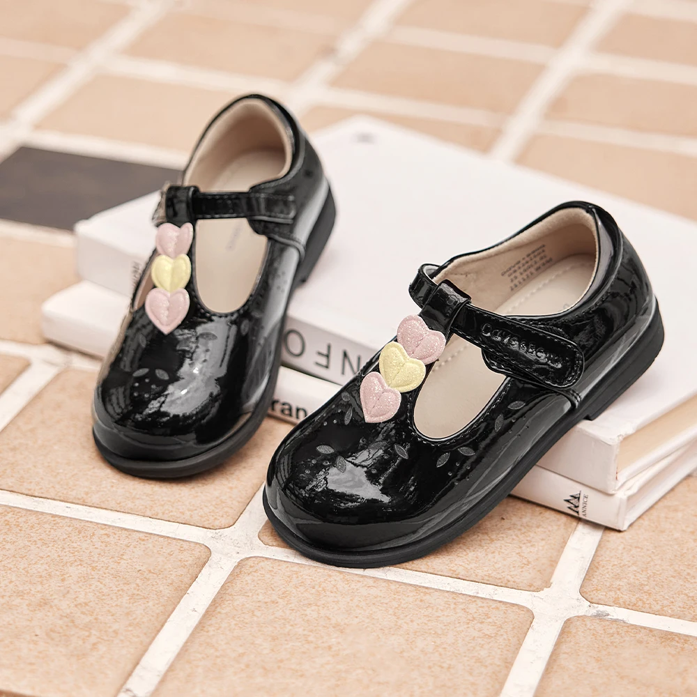 Dave Bella Girls' Black Leather Shoes Black Autumn Spring Princess Shoes Children Soft Academy Style Party DB3262503
