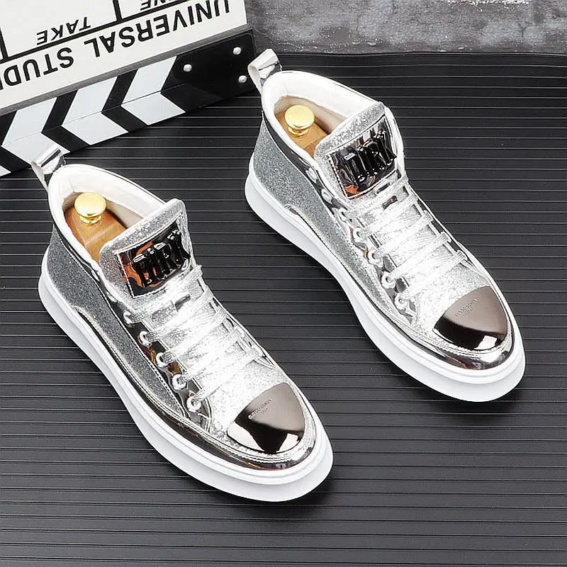 Luxury men's shoes casual high top shoes network red heightening shoes trend personality board shoes Gold casual sequin boots A