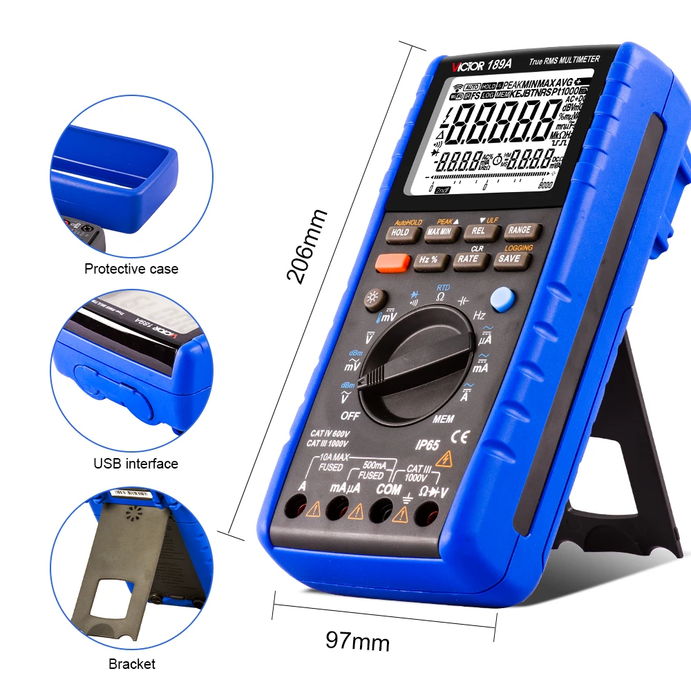 Victor 189A Digital Multimeter 55000 Counts Accuracy 0.025% Thermocouple RTD PT100 True RMS Frequency Capacitance USB Contact PC