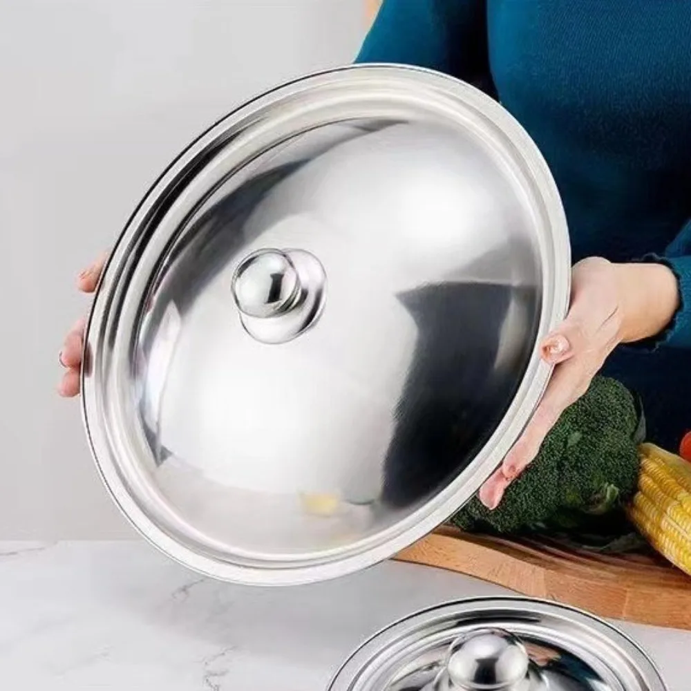 Durable Universal Pot Cover Stainless Steel Round Pot Lid Anti-scalding Reusable Wok Pan Lid Kitchen Accessories