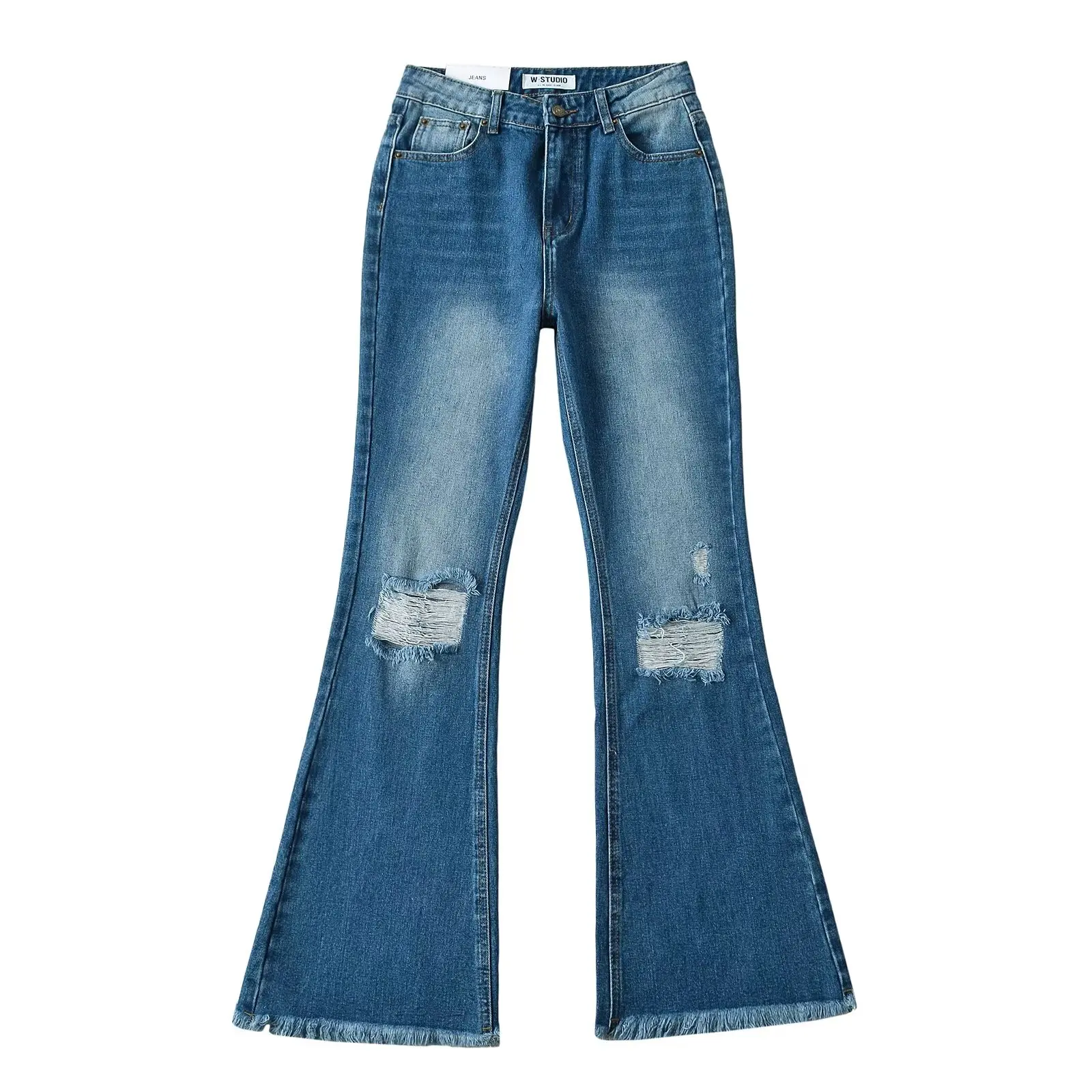 Street Style High Waist Denim Jeans Long Pants Show Leg Lengthening Faded Frayed American Hot Girl Belly Wrap Body Shape Long...