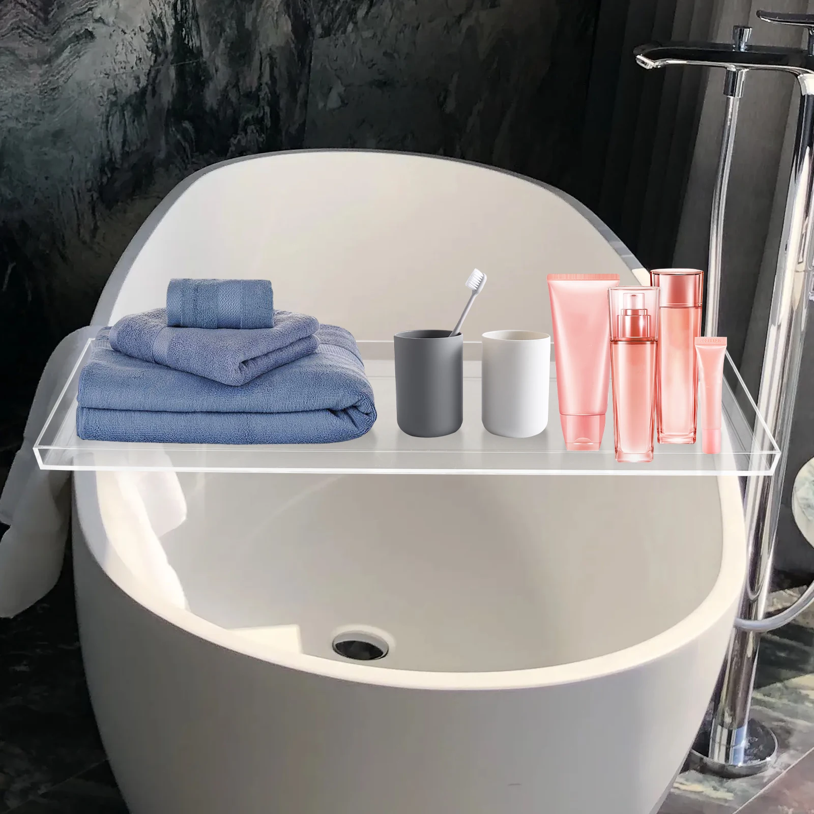 Bathroom Shelf Durable Clear Acrylic Towel Tray Convenient Storage of Toiletries for Commercial Hotel or Family